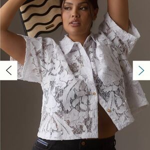 Pilcro Short-Sleeve Lace Buttondown Shirt